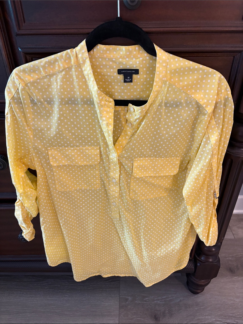 Ann Taylor Yellow Polka Dot Casual Button-Down Shirt